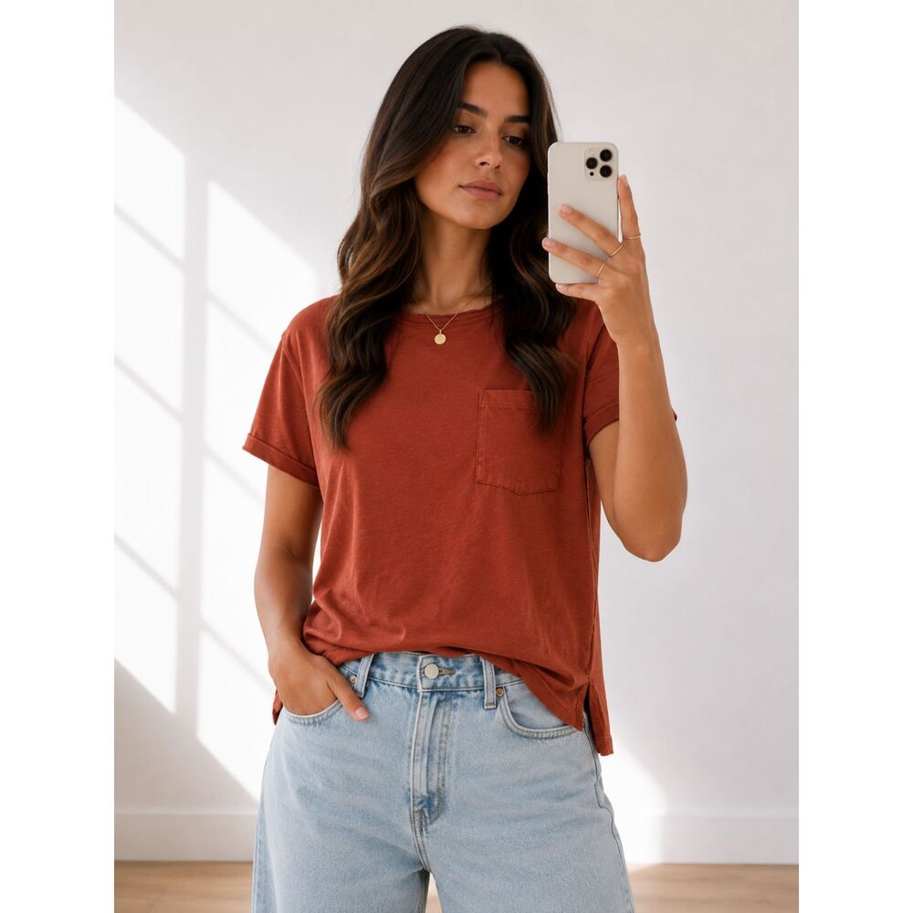 Madewell Orange Pocket Tee Women’s XXS Cotton Short Sleeve T-Shirt Casual